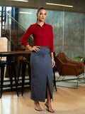 HIGH-WAIST SLATE MIDI PENCIL SKIRT - 1672 -