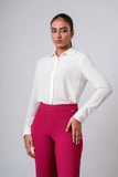 HIDDEN PLACKET COLLARED LONG-SLEEVE TOP - 1702