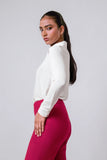 HIDDEN PLACKET COLLARED LONG-SLEEVE TOP - 1702