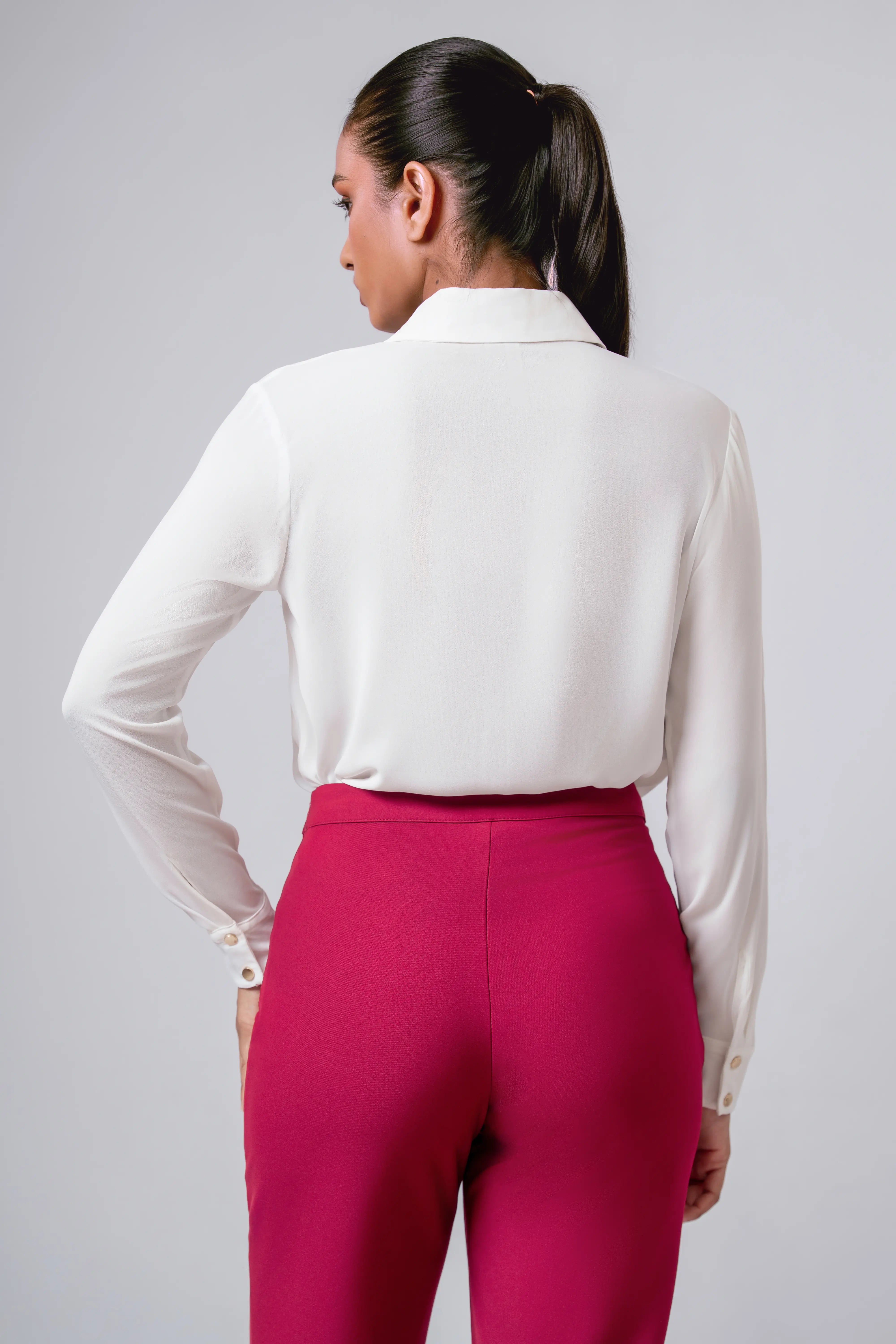 HIDDEN PLACKET COLLARED LONG-SLEEVE TOP - 1702