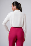 HIDDEN PLACKET COLLARED LONG-SLEEVE TOP - 1702