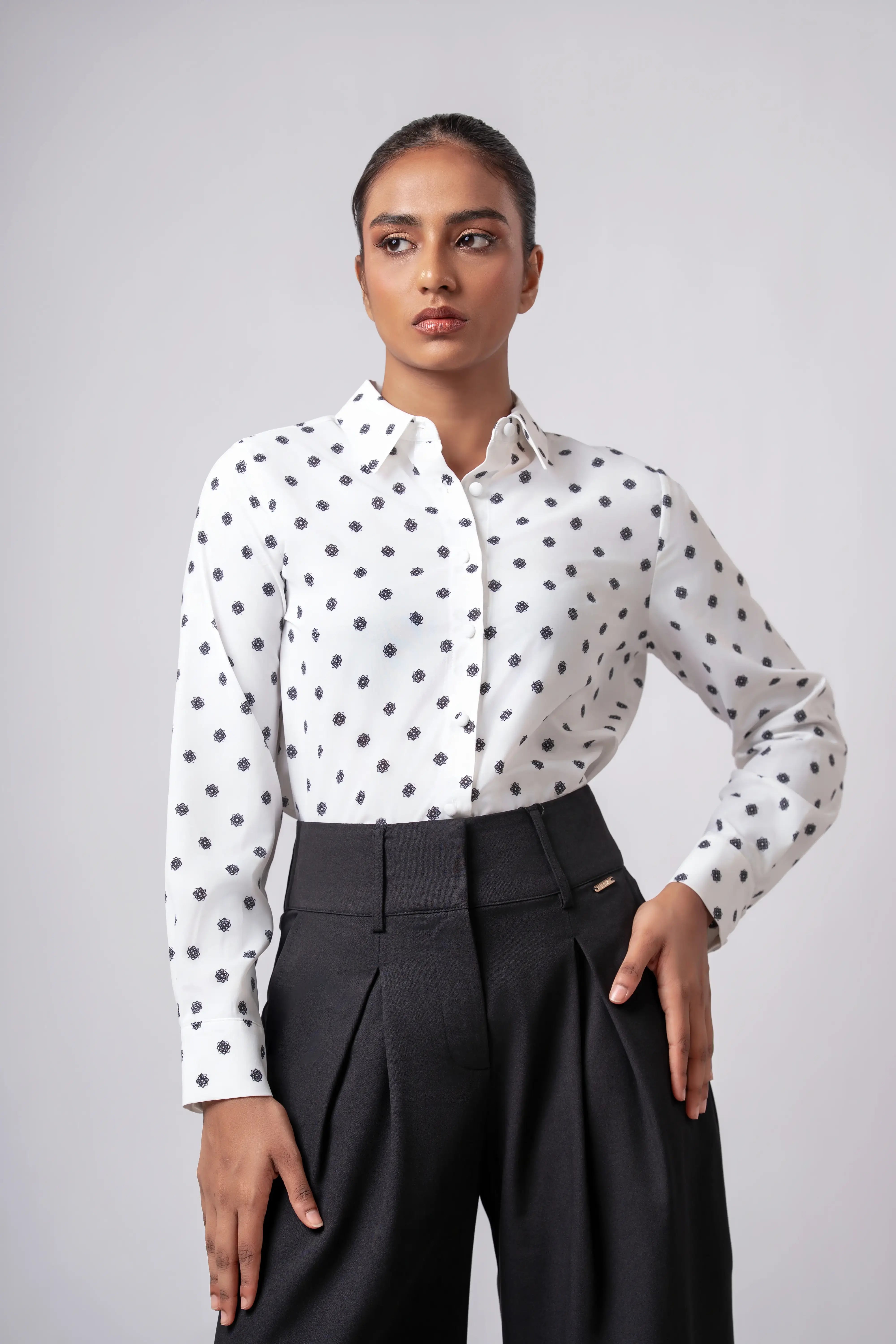 PRINTED LONG SLEEVE COLLAR SHIRT - 1734