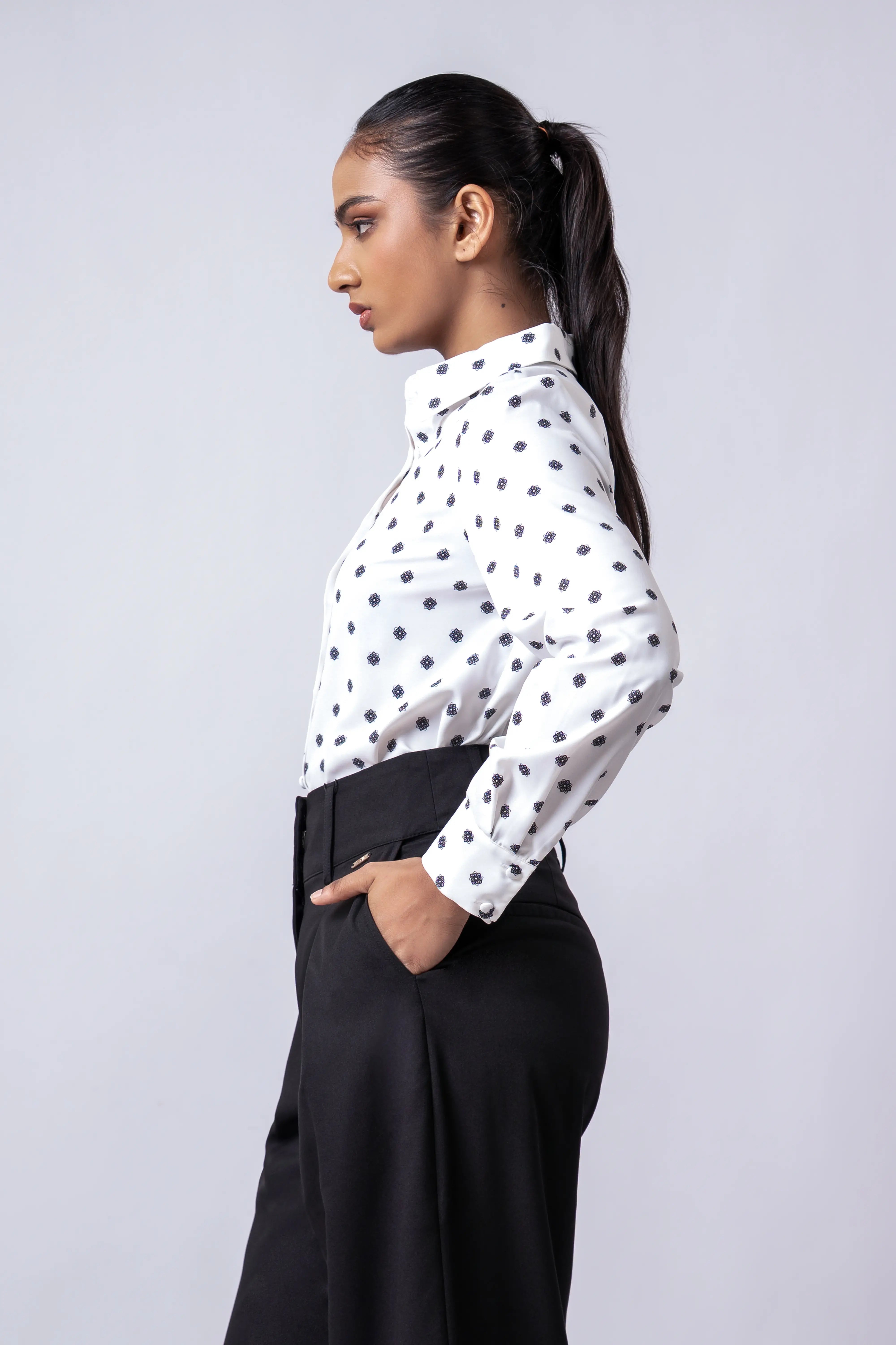 PRINTED LONG SLEEVE COLLAR SHIRT - 1734