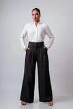 HIDDEN PLACKET COLLARED LONG-SLEEVE TOP - 1702