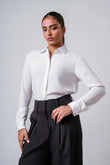 HIDDEN PLACKET COLLARED LONG-SLEEVE TOP - 1702
