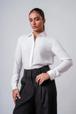 HIDDEN PLACKET COLLARED LONG-SLEEVE TOP - 1702