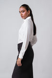 HIDDEN PLACKET COLLARED LONG-SLEEVE TOP - 1702