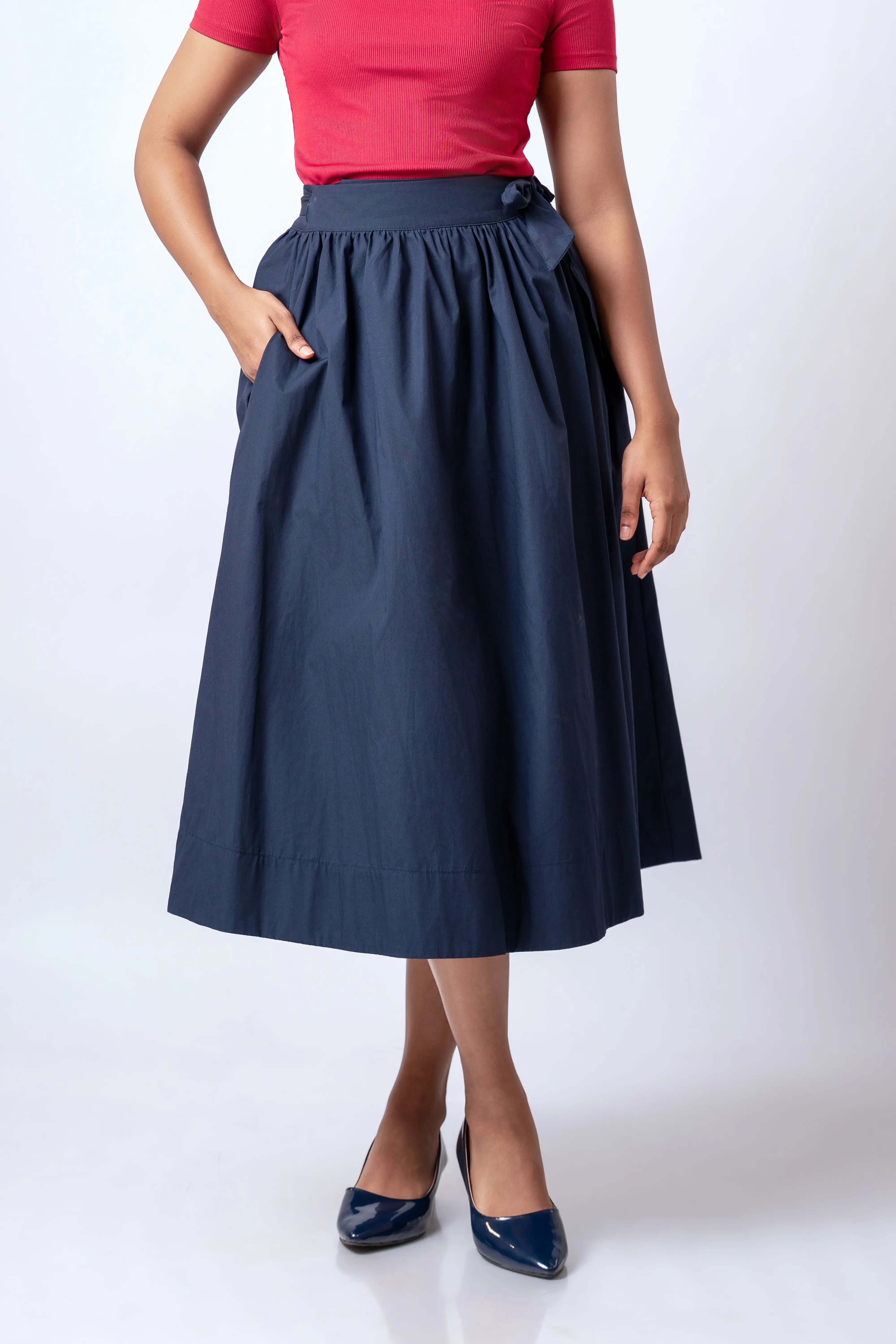 CLASSIC COTTON MIDI WRAP SKIRT - 1764