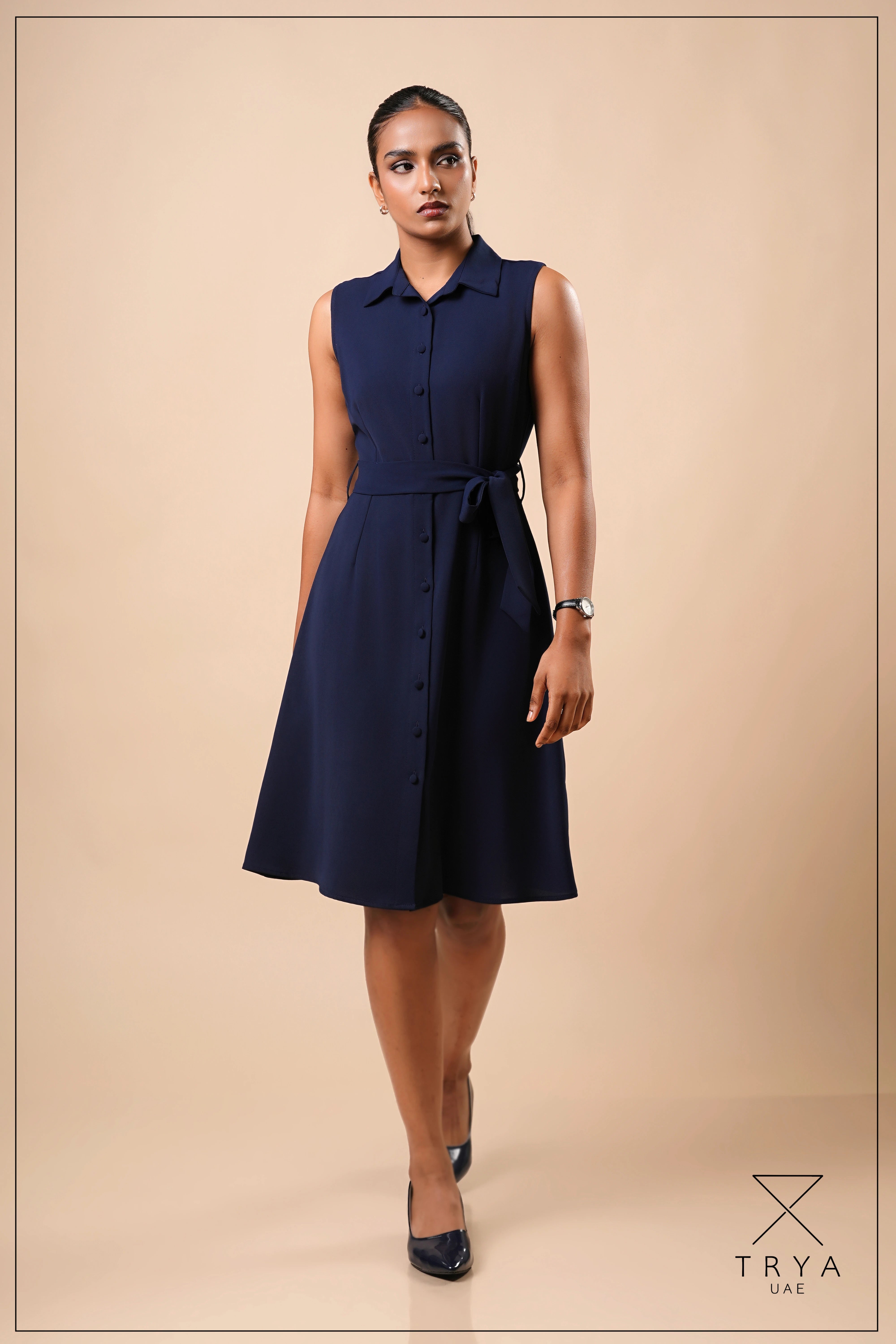 BUTTON FRONT SHIFT MIDI DRESS - 1766