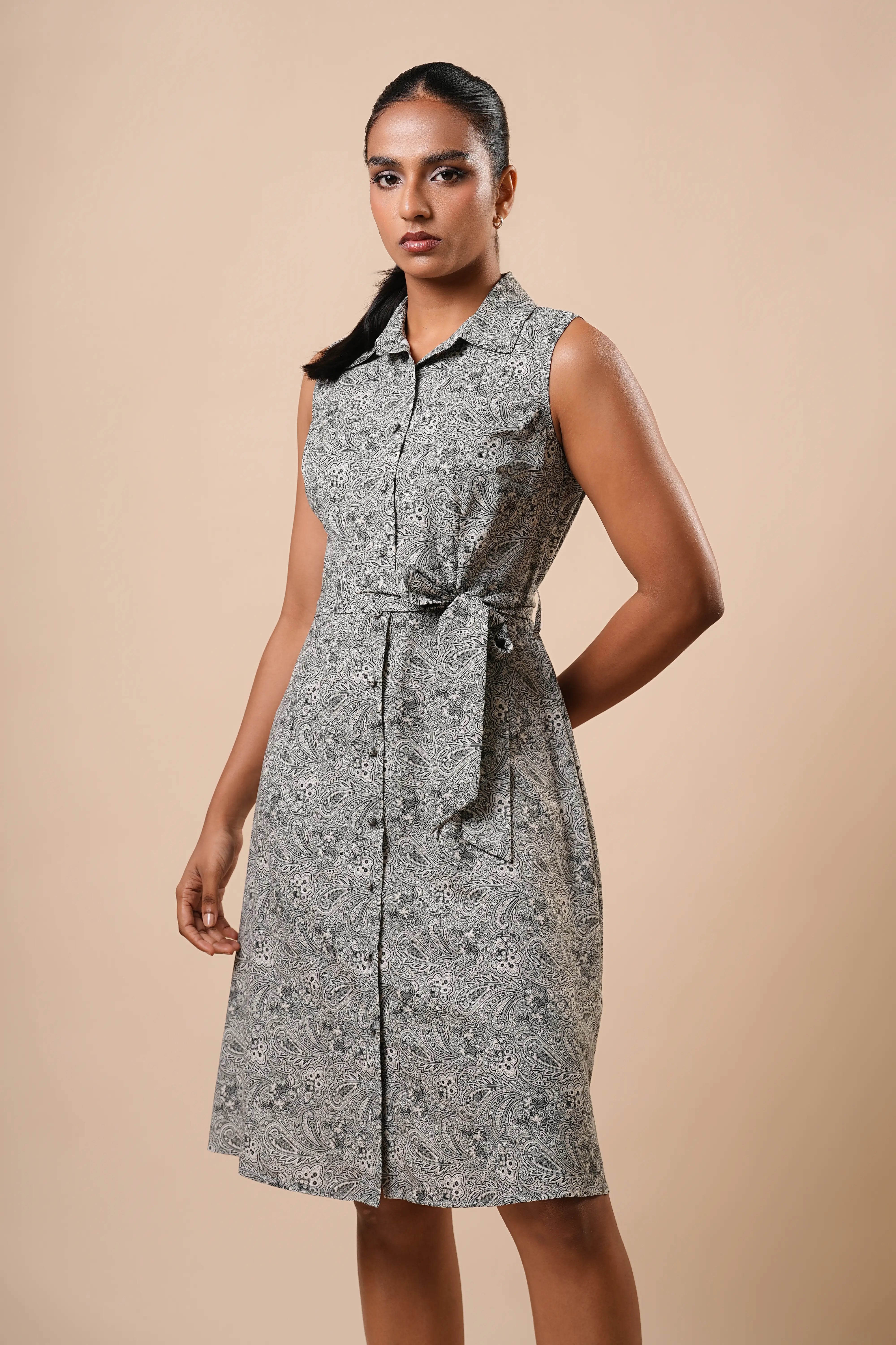 BUTTON FRONT SHIFT MIDI DRESS - 1766