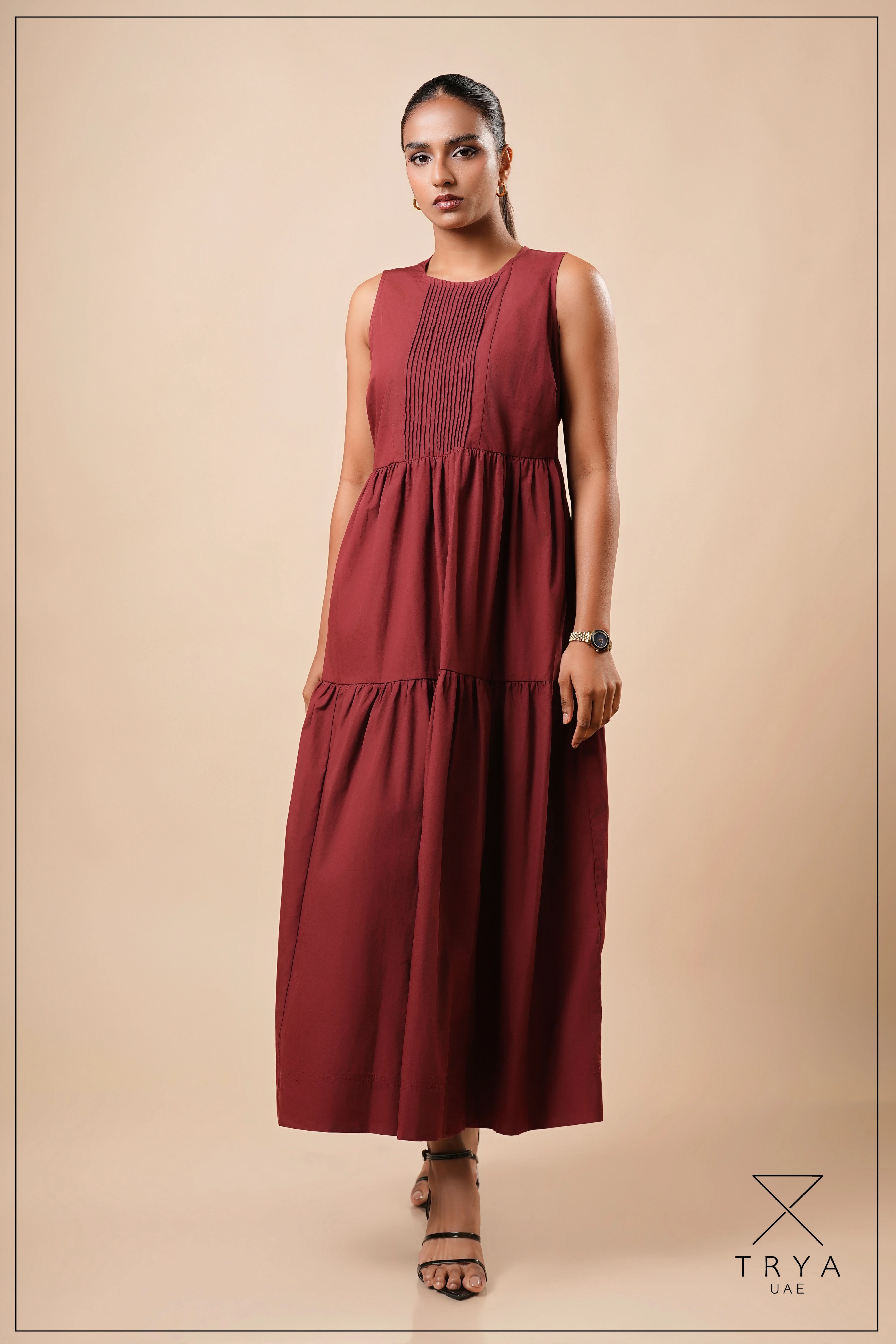COTTON PIN-TUCK TIERED DRESS - 1748