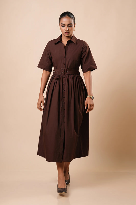 COTTON BUTTON-DOWN MIDI DRESS - 1765
