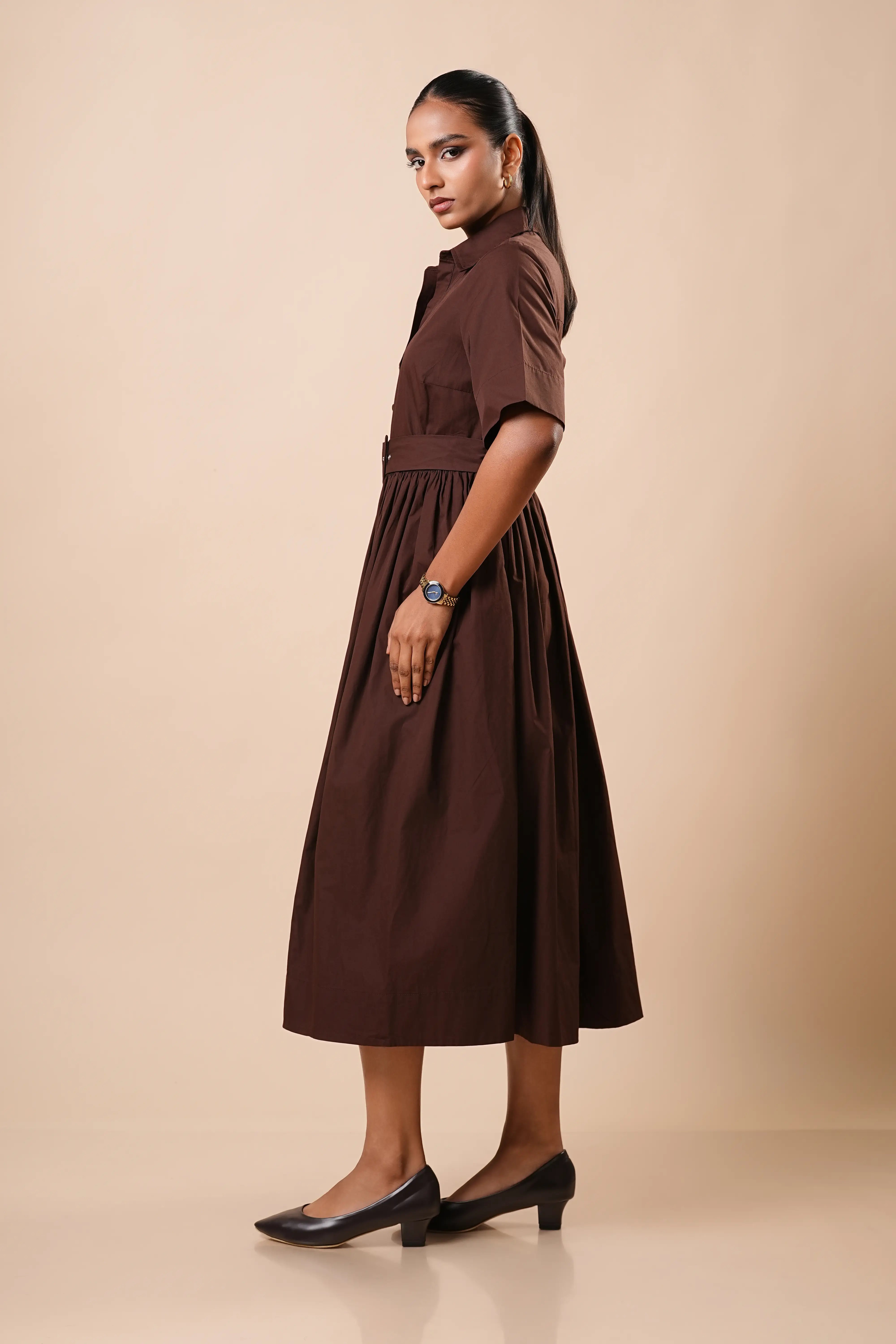 COTTON BUTTON-DOWN MIDI DRESS - 1765
