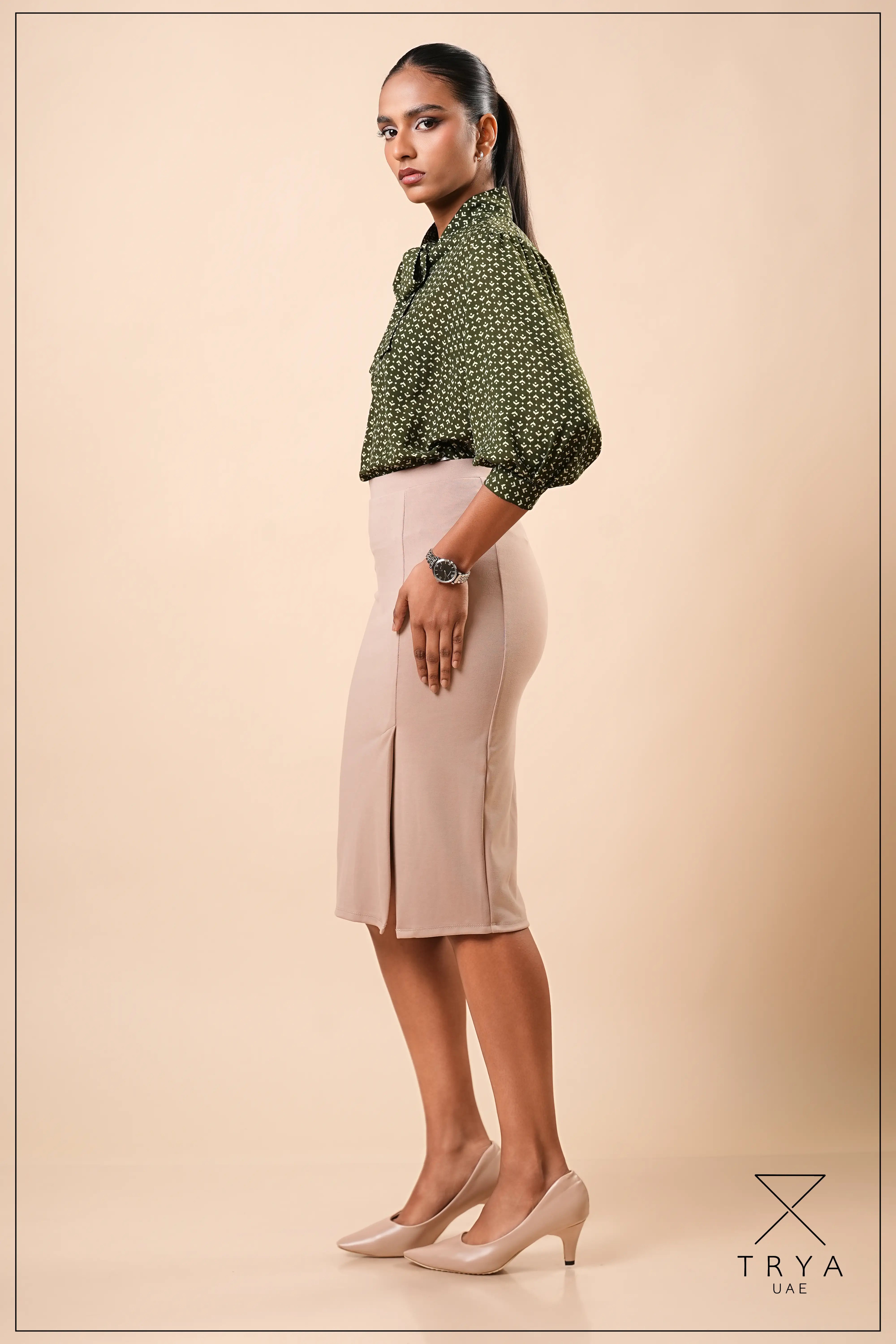 TIE-NECK VOLUME-SLEEVE BLOUSE - 1770