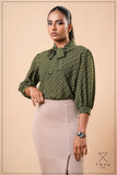 TIE-NECK VOLUME-SLEEVE BLOUSE - 1770