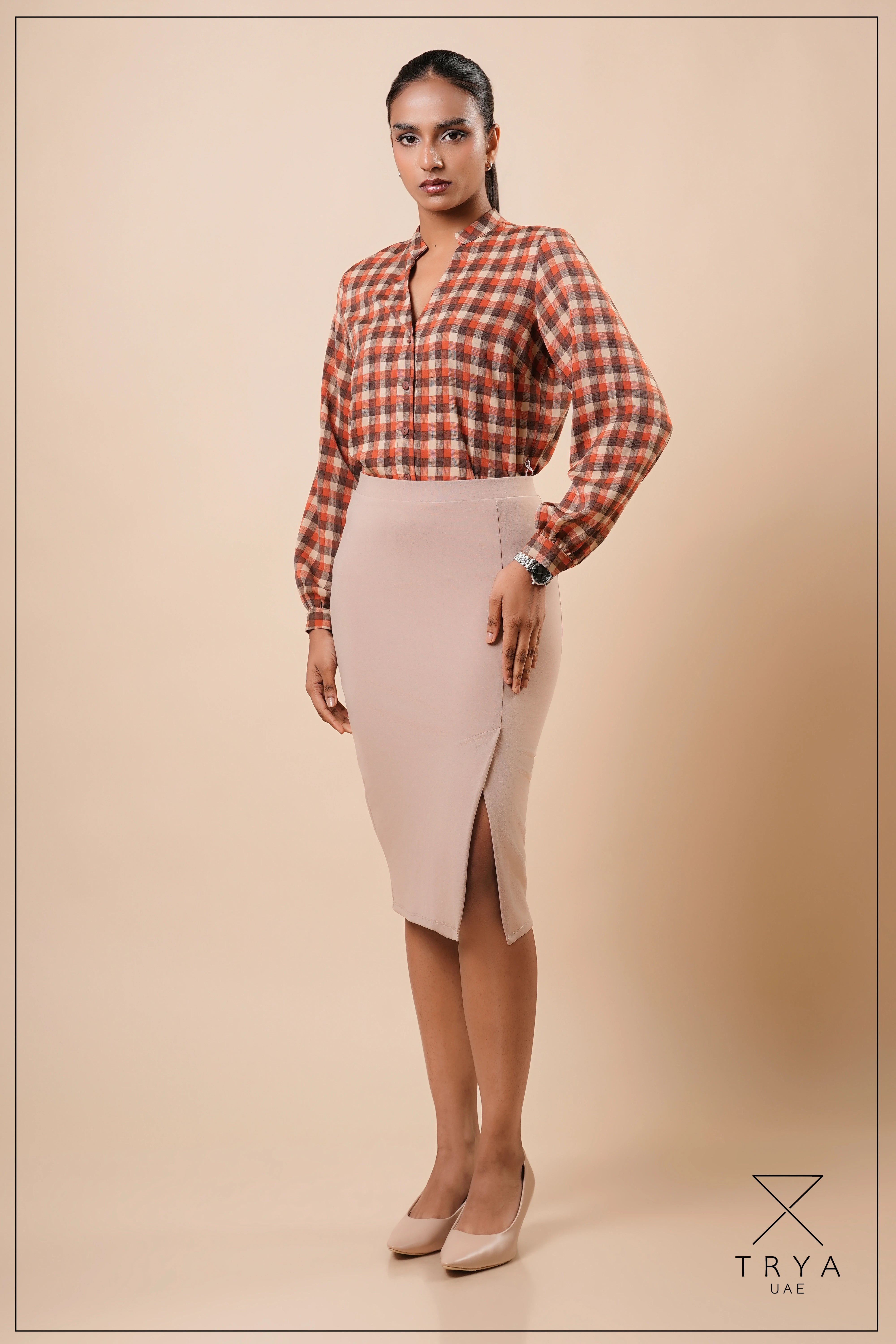 SPLIT V-NECK COLLAR BAND BLOUSE - 1773