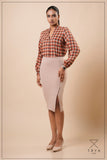 SPLIT V-NECK COLLAR BAND BLOUSE - 1773