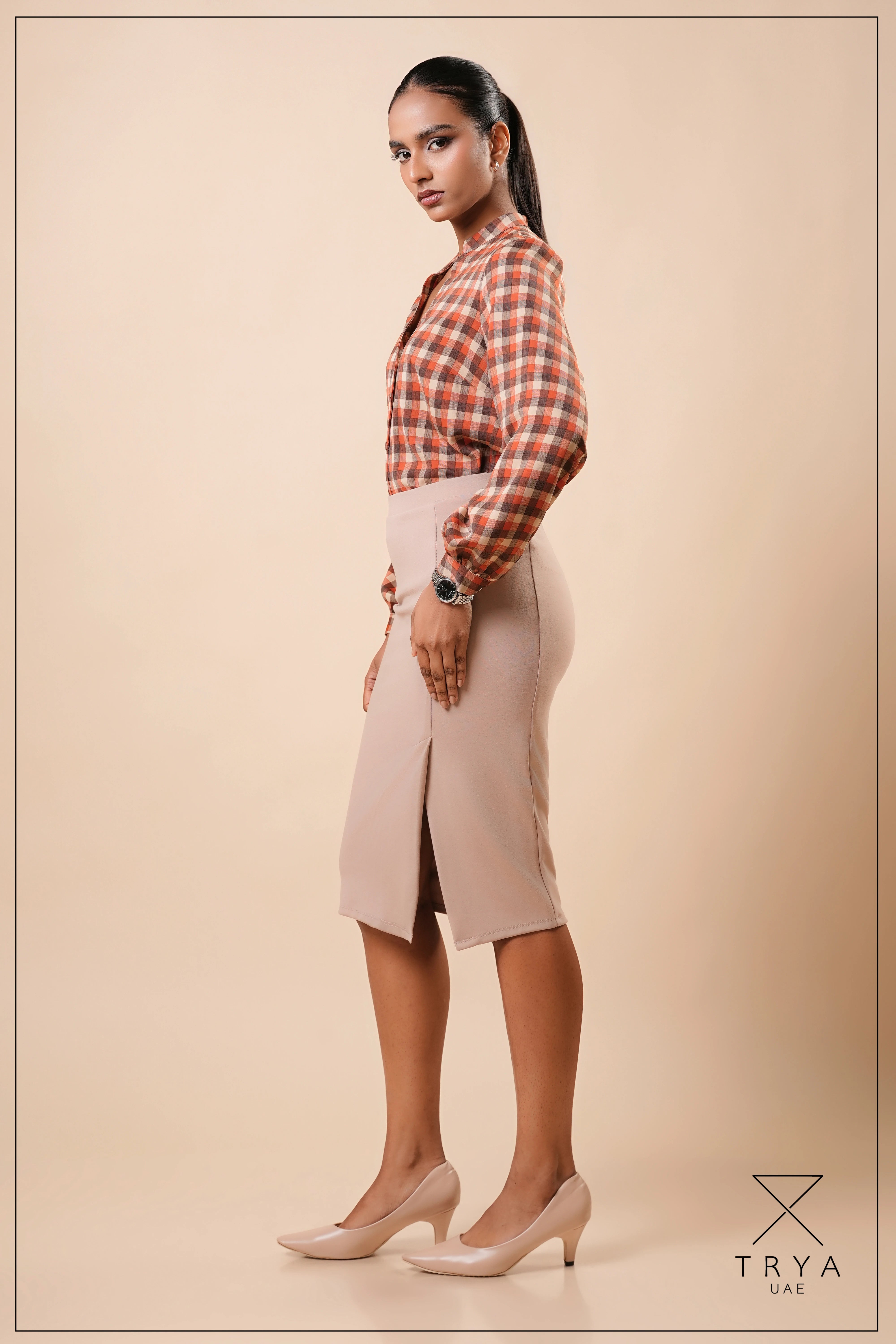 SPLIT V-NECK COLLAR BAND BLOUSE - 1773