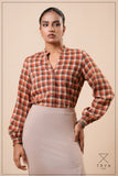 SPLIT V-NECK COLLAR BAND BLOUSE - 1773