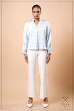 SPLIT V-NECK COLLAR BAND BLOUSE - 1751