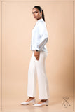 SPLIT V-NECK COLLAR BAND BLOUSE - 1751