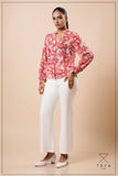 SPLIT V-NECK COLLAR BAND BLOUSE - 1773
