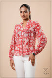 SPLIT V-NECK COLLAR BAND BLOUSE - 1773