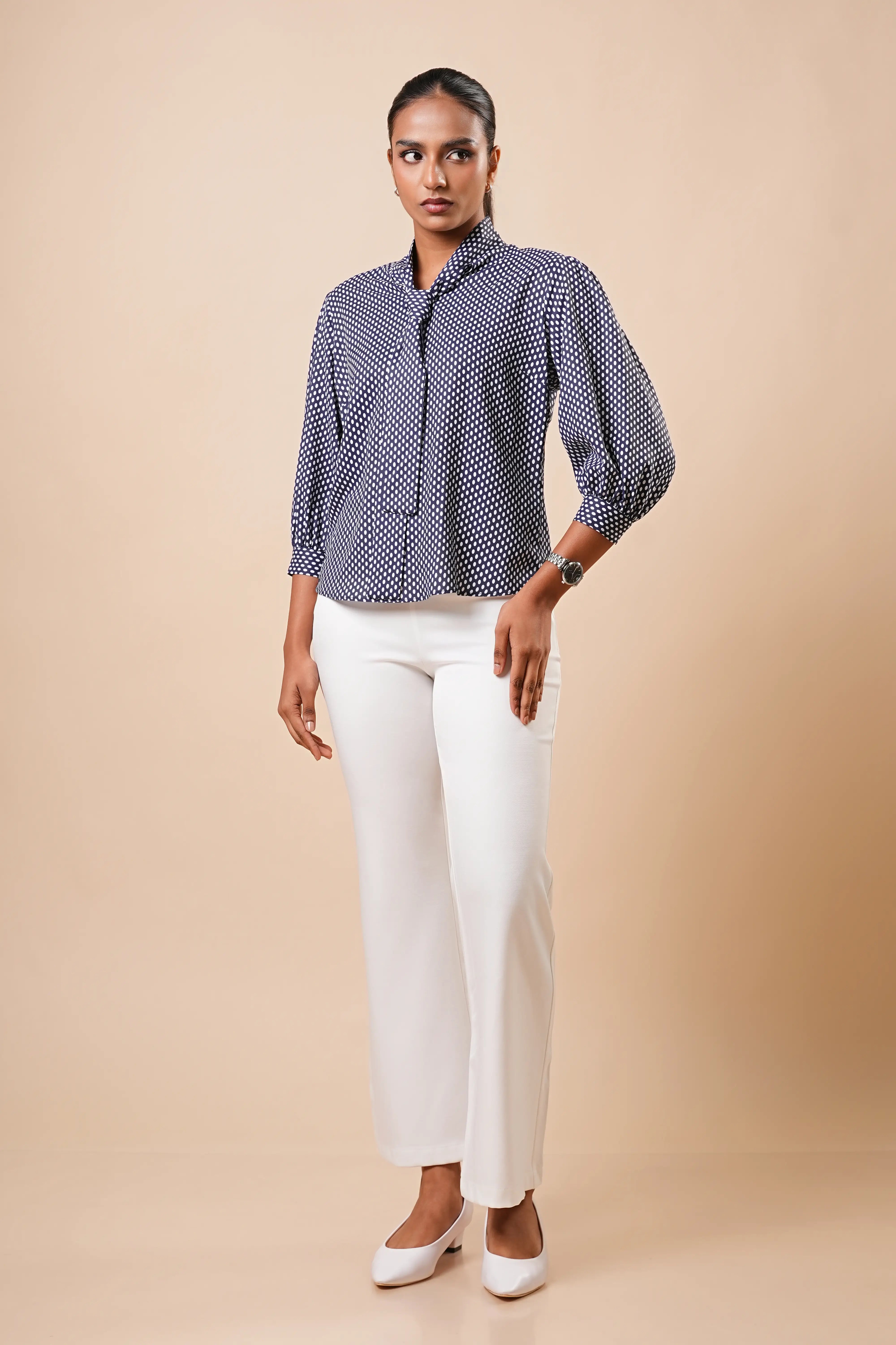 TIE-NECK VOLUME-SLEEVE BLOUSE - 1770