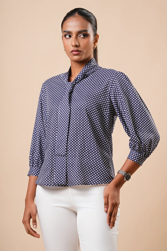 TIE-NECK VOLUME-SLEEVE BLOUSE - 1770