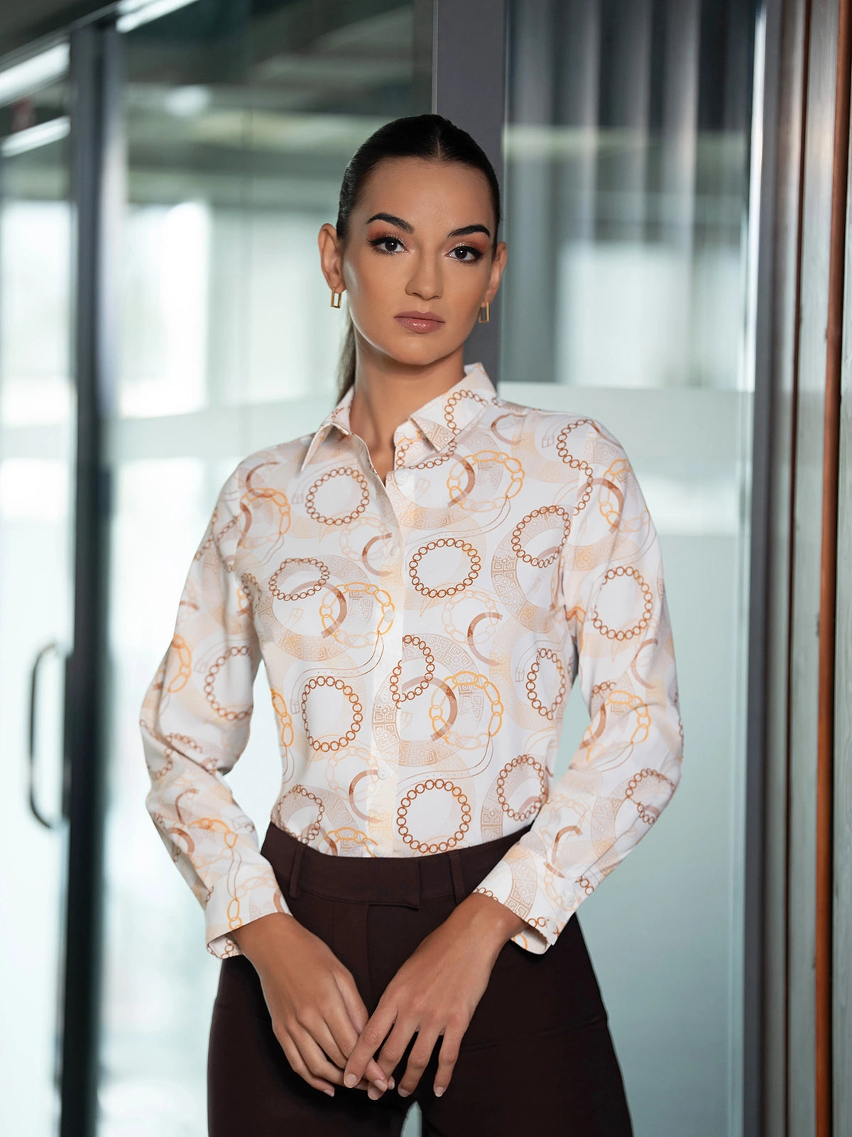 PRINTED LONG SLEEVE COLLAR SHIRT - 1626