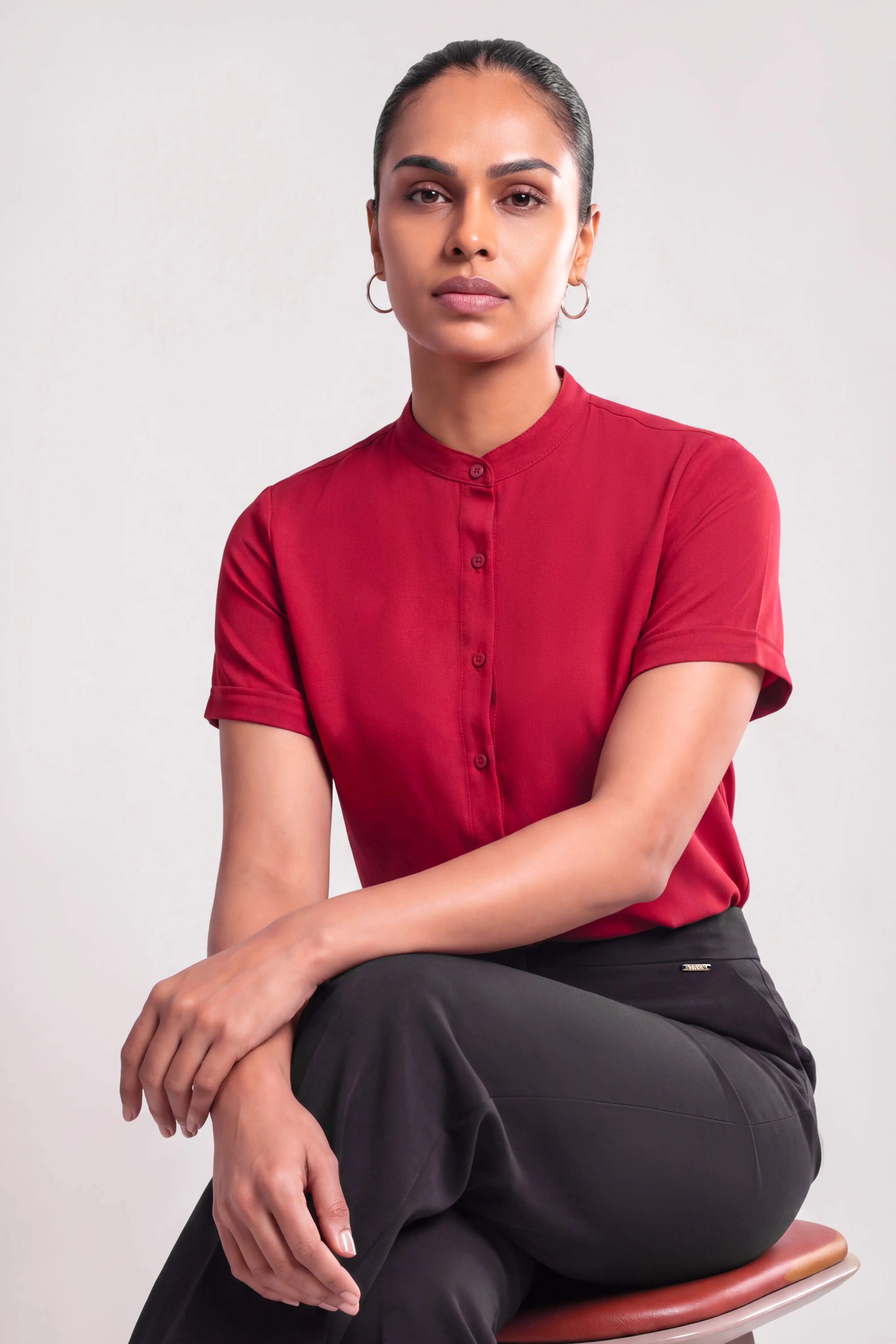 CHINESE COLLAR S/S BLOUSE - 1719